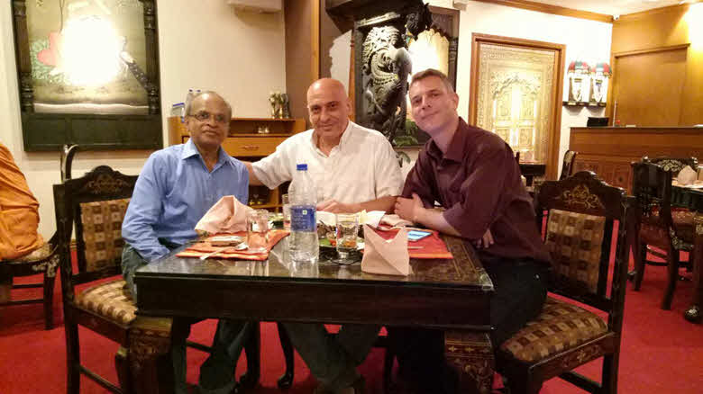 With Siva Subramanian From left to right: Dr. Siva Subramanian, Dov Lev Ary and Natan Gammer at a lovely authentic restaurant in Chennai